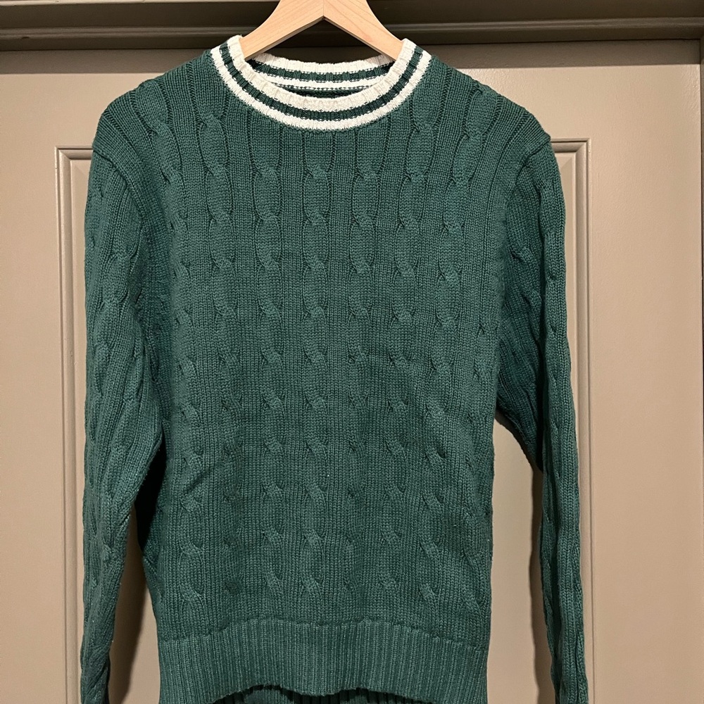 J. Crew Forest Green Cable Knit Crewneck Sweater